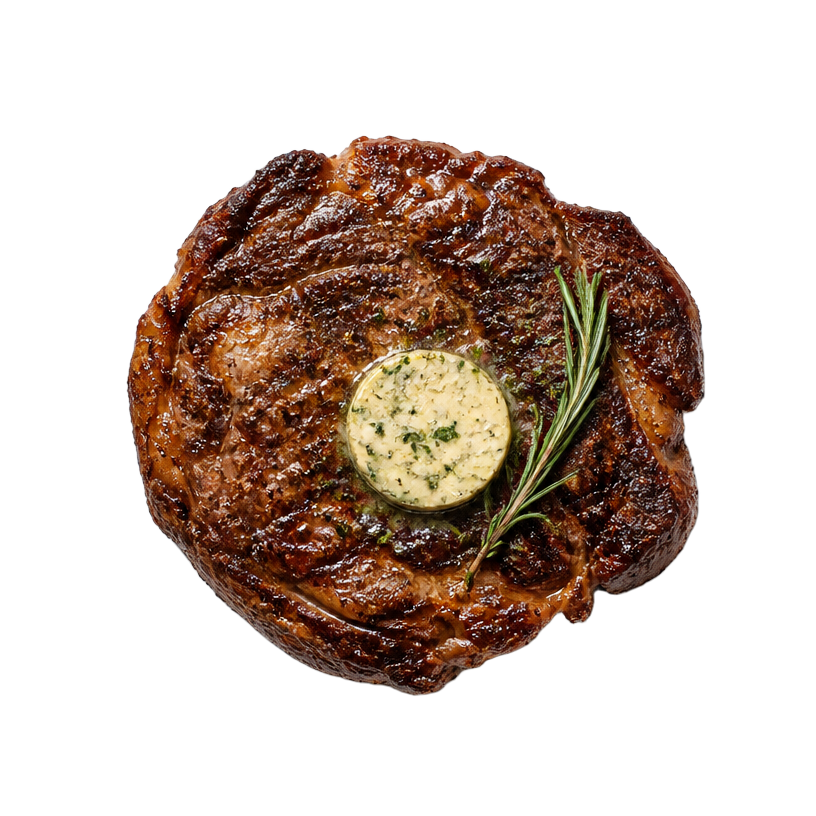 Plated steak with herb butter