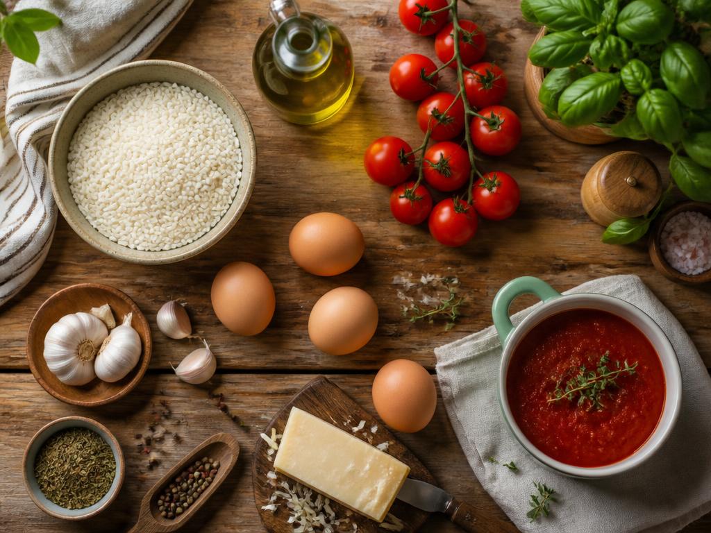 Fresh ingredients on a wooden kitchen counter